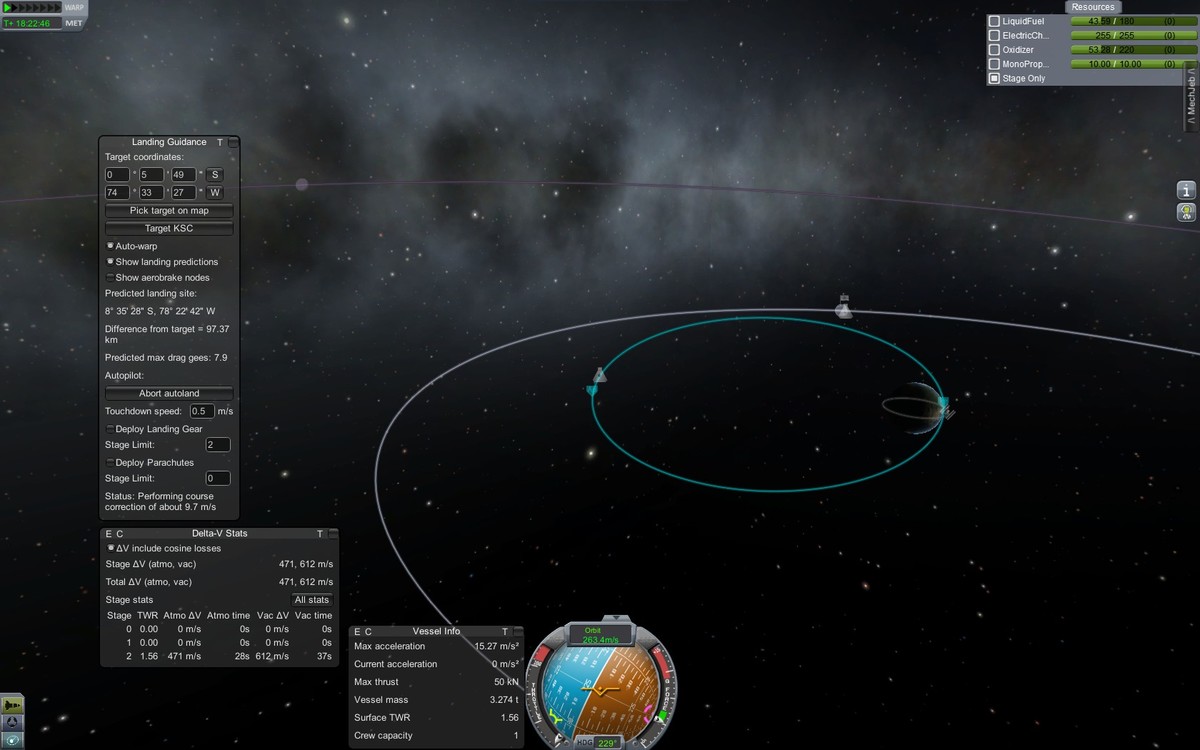 Abbremsen bis Orbitflugbahn Kerbin "trifft" - Stufe 3