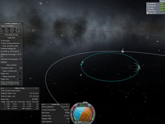 Abbremsen bis Orbitflugbahn Kerbin "trifft" - Stufe 3