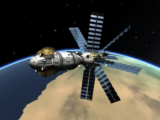 Zweiteilige Raumstation mit Ion-Triebwerk