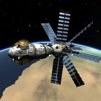 Zweiteilige Raumstation mit Ion-Triebwerk