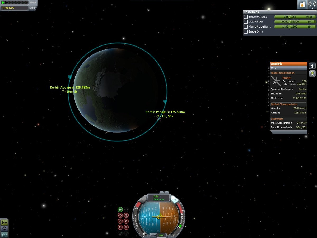 Antrieb erfolgreich im Kerbinorbit